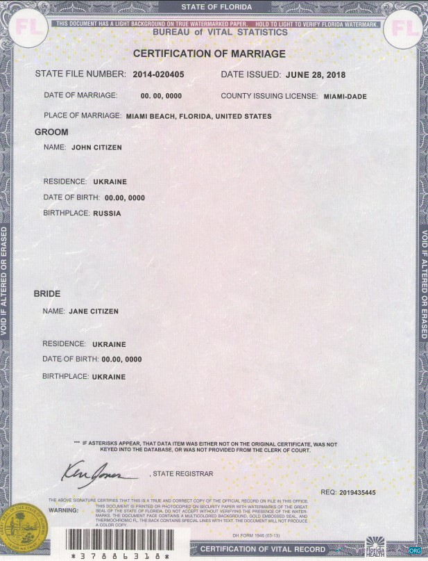 Редактируемый Скачать USA Florida Государственный Marriage Certificate Шаблон в PSD Формат Photoshop Шаблон