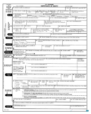 Реалистичный Скачать USA General Register Certificate Death Photoshop Шаблон