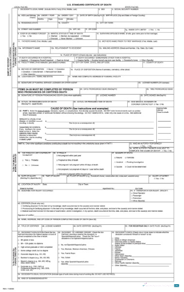 Премиум Скачать USA General Register Death Cetificate Photoshop Шаблон