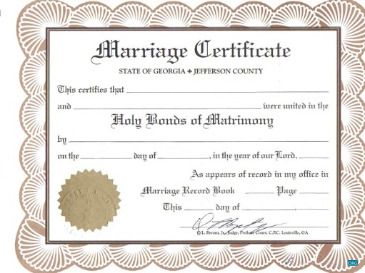 Редактируемый Скачать USA Грузия Marriage Registrar Marriage Certificate Photoshop Шаблон