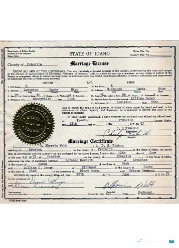 Редактируемый Скачать USA Idaho Marriage License Photoshop Шаблон
