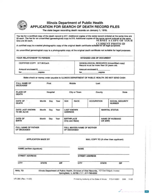 Профессиональный Скачать USA Illinois Департамент Общественный Health Death Certificate Photoshop Шаблон