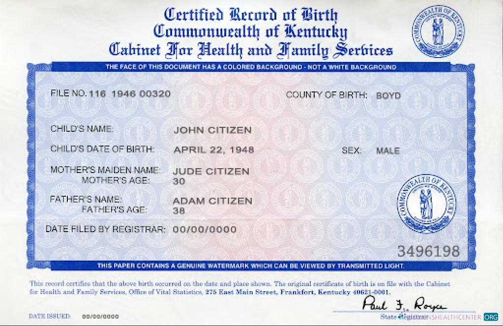 Профессиональный Скачать USA Kentucky Birth Certificate Photoshop Шаблон