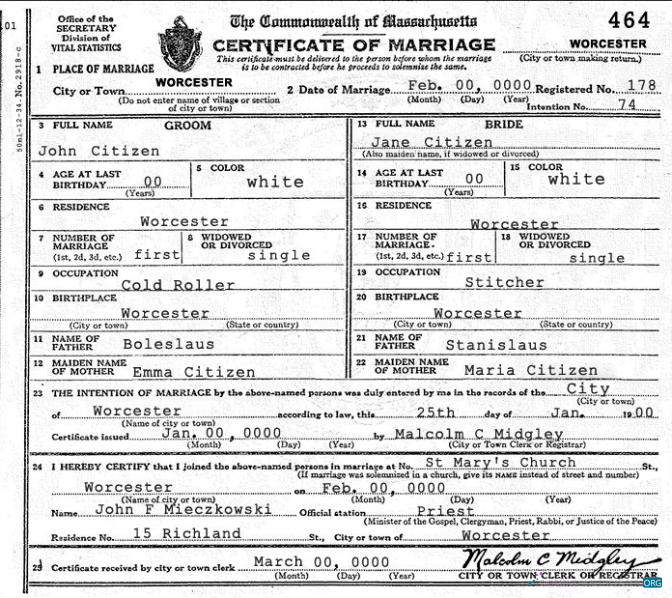 Профессиональный Скачать USA Massachusetts Marriage Certificate Шаблон в PSD Формат Photoshop Шаблон