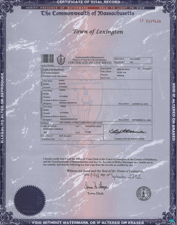 Премиум Скачать USA Massachusetts Государственный Birth Certificate Шаблон в PSD Формат Photoshop Шаблон
