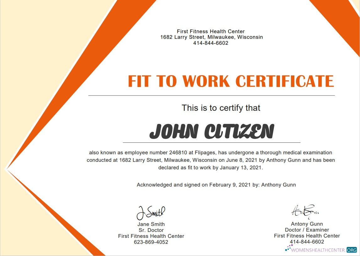 Реалистичный Скачать USA Medical Fitness Cert Photoshop Шаблон