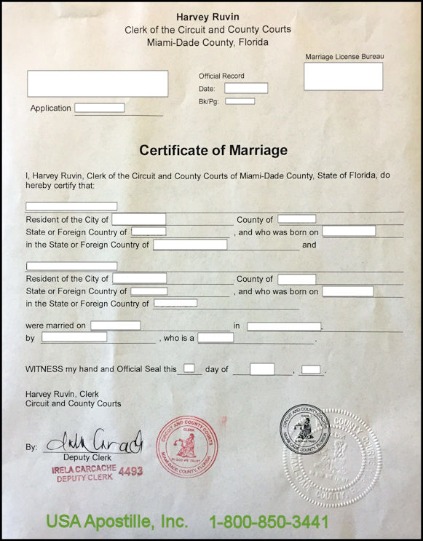 Профессиональный Скачать USA Miami Dade Каунти Florida Marriage Certificate Photoshop Шаблон