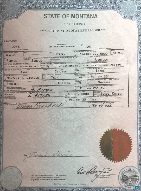 Реалистичный Скачать USA Montana Государственный Birth Certificate Шаблон в PSD Формат Photoshop Шаблон