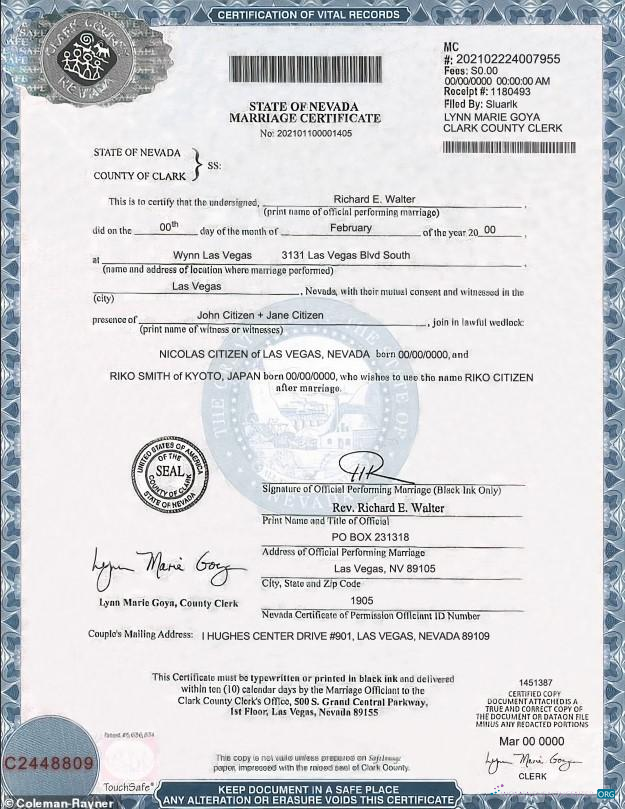 Реалистичный Скачать USA Nevada Государственный Marriage Certificate Шаблон в PSD Формат Photoshop Шаблон
