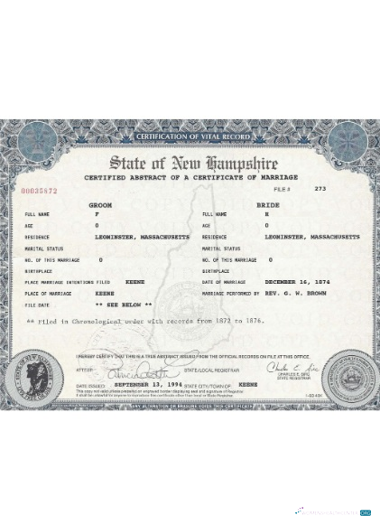 Профессиональный Скачать USA Новый Hampshire Cerificate Marriage Photoshop Шаблон