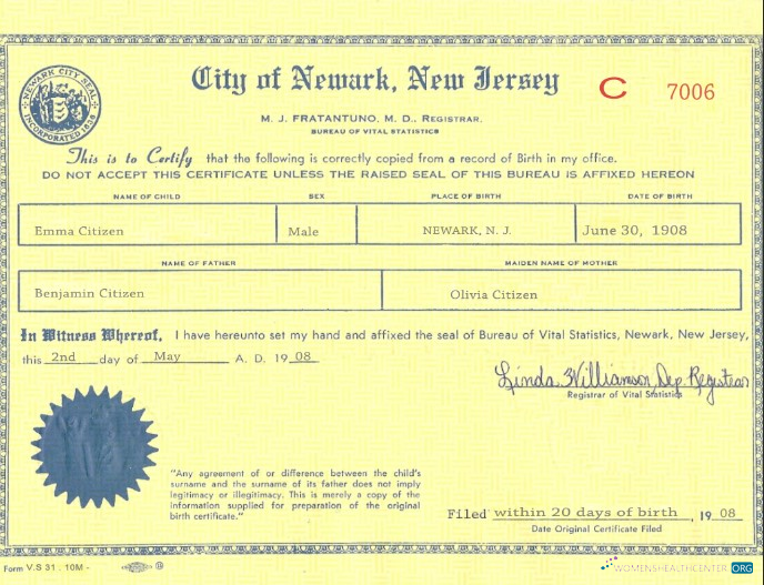 Качественный Скачать USA Новый Jersey Birth Certificate Photoshop Шаблон