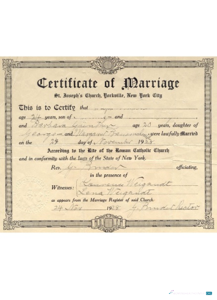 Редактируемый Скачать USA Новый York Certificate Marriage Photoshop Шаблон