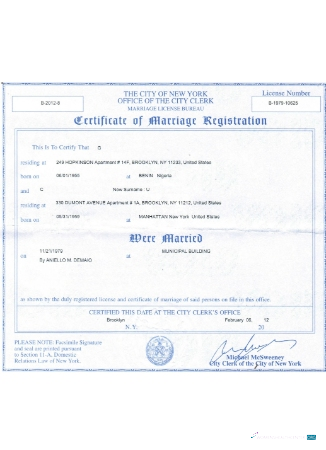 Качественный Скачать USA Новый York Certificate Marriage Registration Photoshop Шаблон