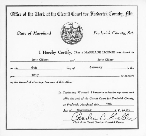 Профессиональный Скачать USA Office Circuit Court для Frederick Каунти Marriage Certificate Photoshop Шаблон