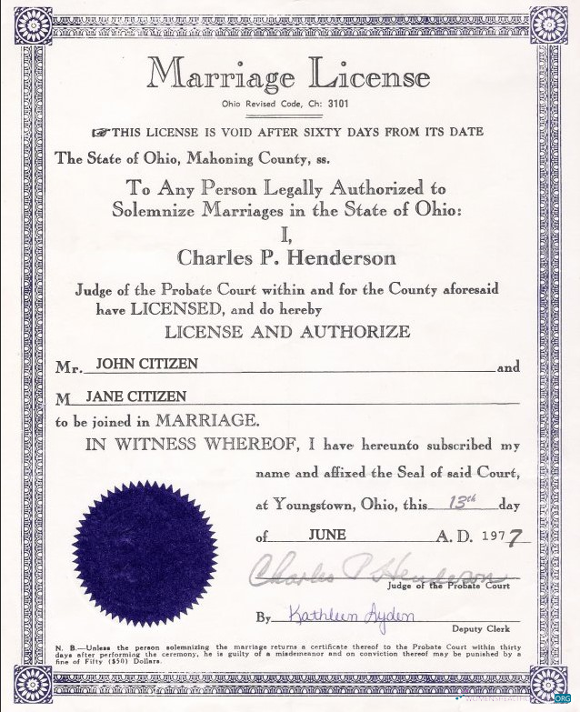 Профессиональный Скачать USA Ohio Marriage Cert Photoshop Шаблон