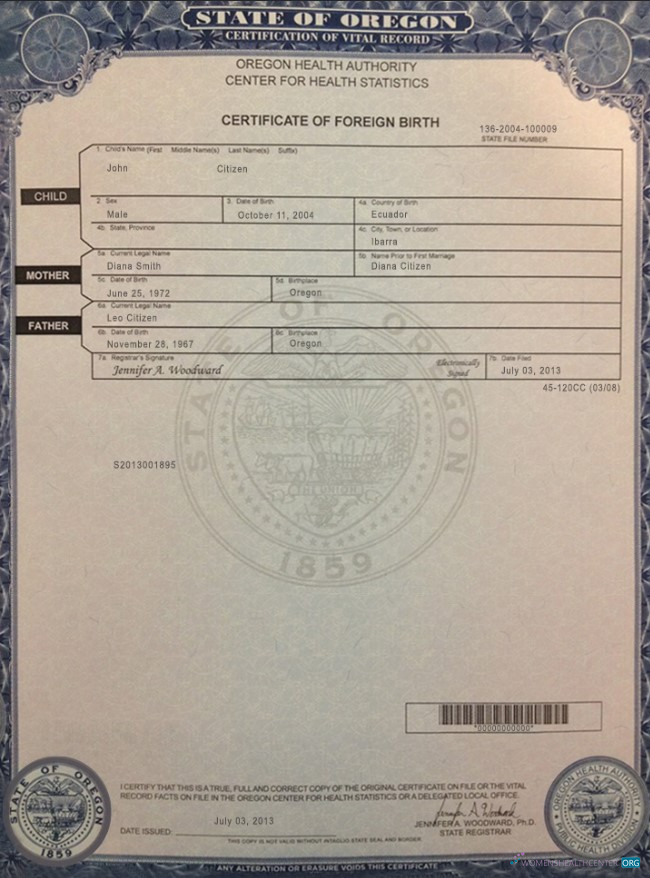 Качественный Скачать USA Oregon Birth Cert Photoshop Шаблон