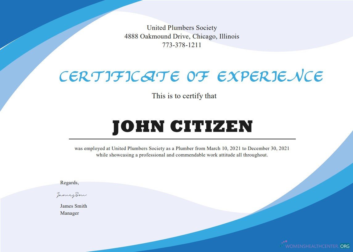 Редактируемый Скачать USA Plumbing Experience Cert Photoshop Шаблон