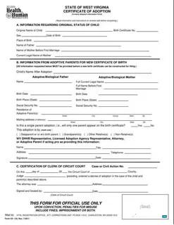 Реалистичный Скачать USA Register Office Западный Virginia Adoption Certificate Photoshop Шаблон
