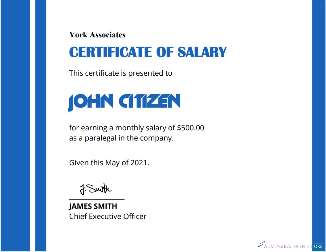 Качественный Скачать USA Salary Certificate Photoshop Шаблон