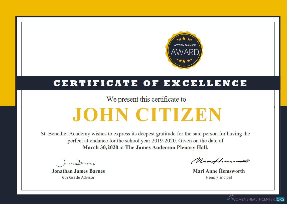 Профессиональный Скачать USA School Attendance Cert Photoshop Шаблон