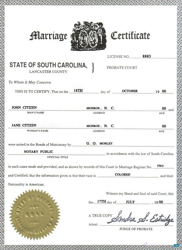 Реалистичный Скачать USA Южный Carolina Marriage Certificate Шаблон в PSD Формат Photoshop Шаблон