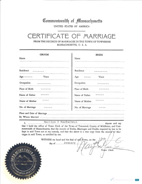 Качественный Скачать USA Records Massachusetts в Townsend Marriage Certificate Photoshop Шаблон