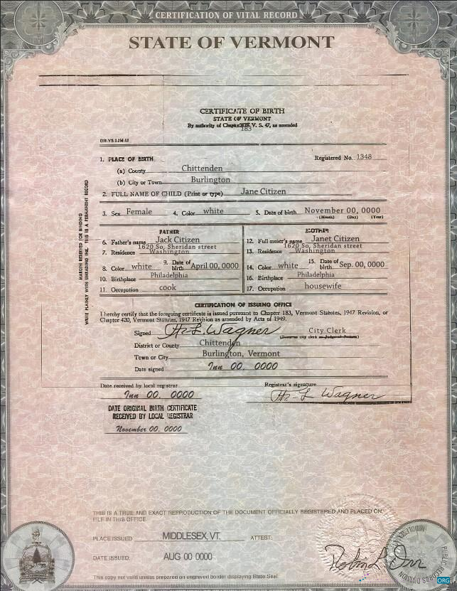 Профессиональный Скачать USA Vermont Государственный Birth Certificate Шаблон в PSD Формат Photoshop Шаблон