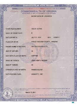 Редактируемый Скачать USA Virginia Certificate Live Birth Photoshop Шаблон