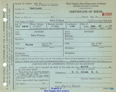 Качественный Скачать USA Западный Virginia Департамент Health Birth Certificate Photoshop Шаблон