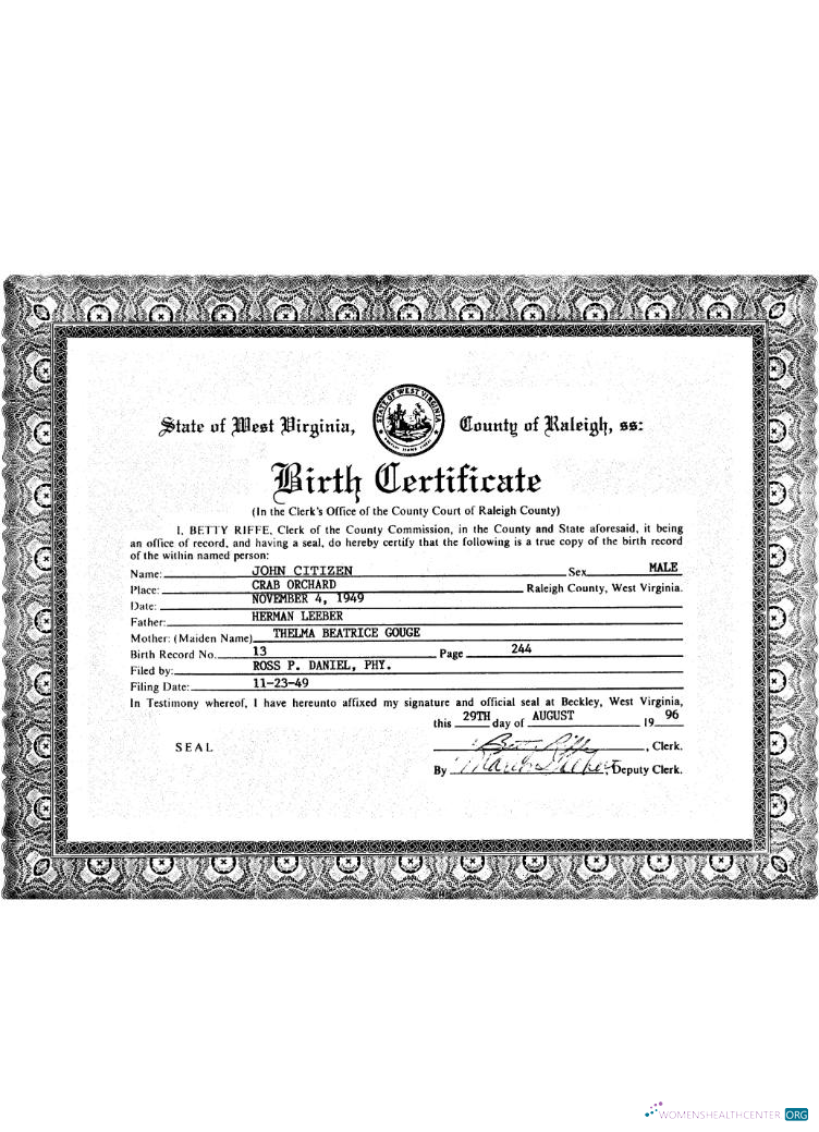 Премиум Скачать USA Западный Virginia Birth Certificate Photoshop Шаблон