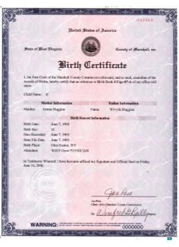 Реалистичный Скачать USA Западный Virginia Birth Certificate Версия 2 Photoshop Шаблон