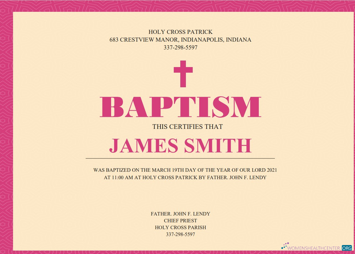 Редактируемый Скачать USA Baptism Certificate Photoshop Шаблон
