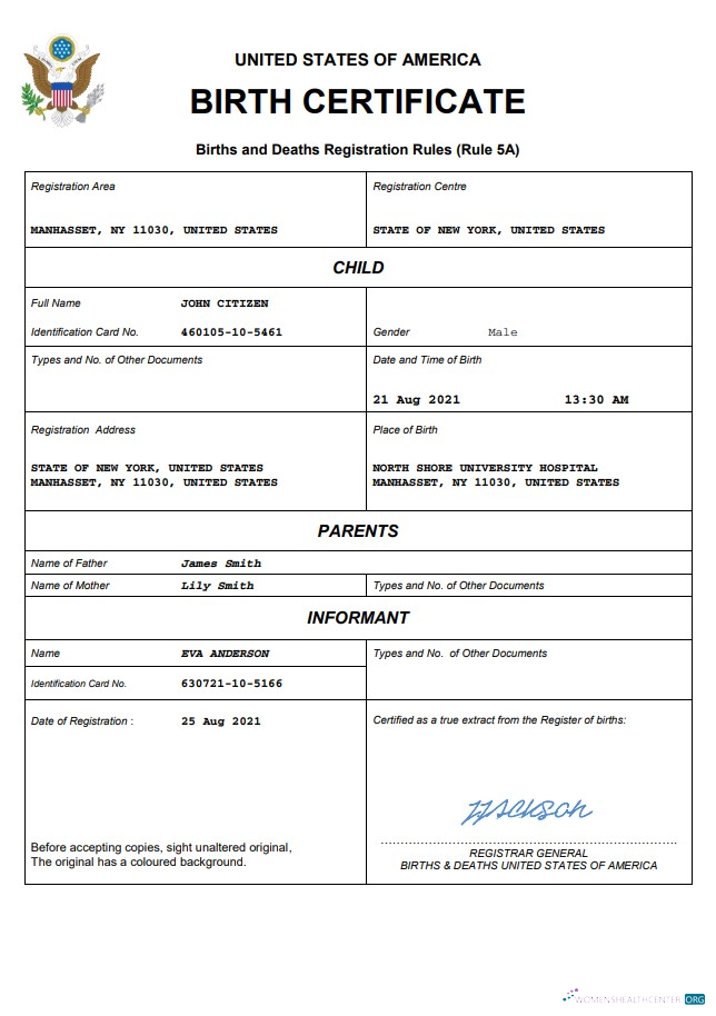 Качественный Скачать USA Birth Certificate Word и PDF Шаблон Photoshop Шаблон