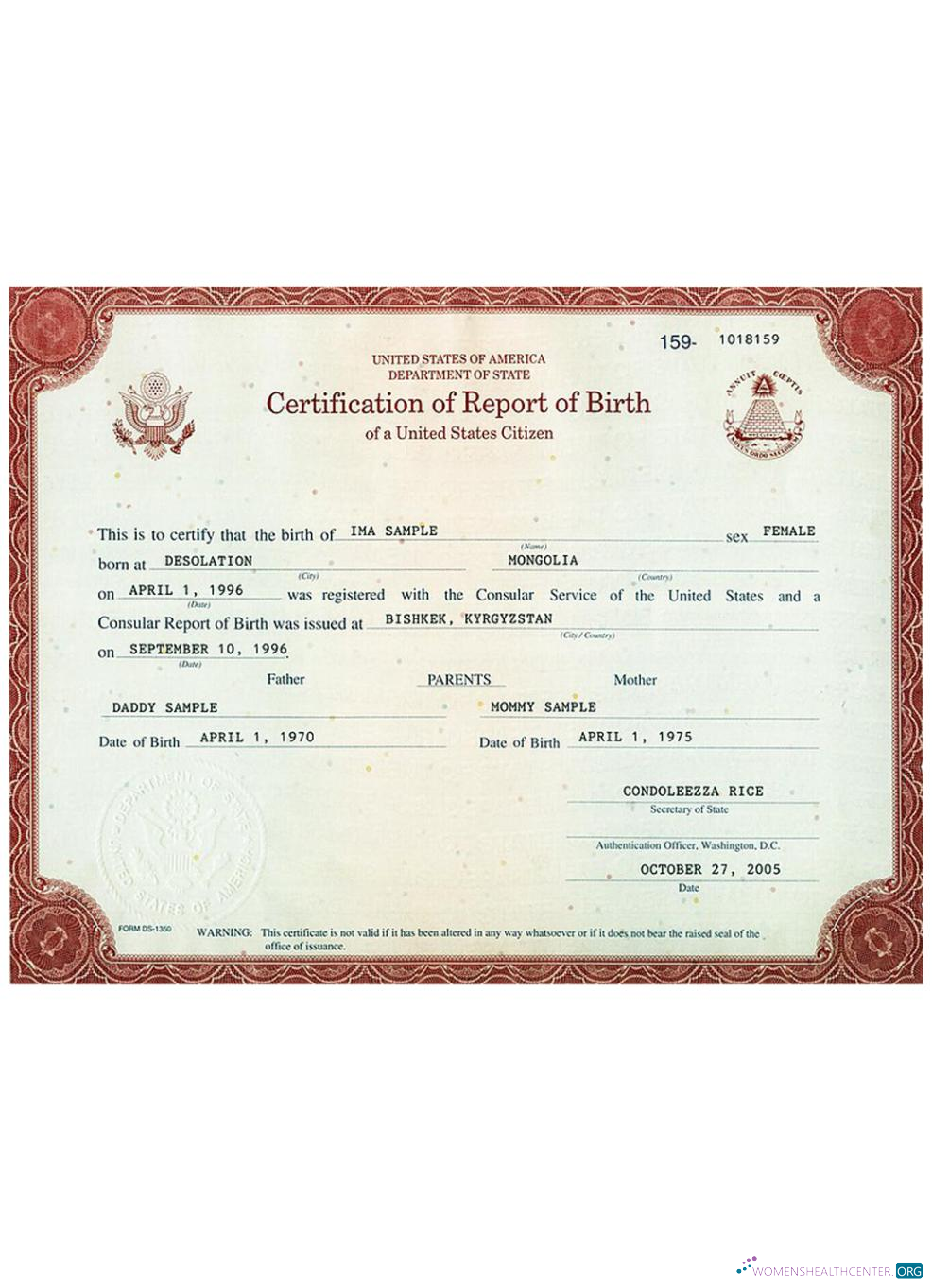 Качественный Скачать USA Certification Report Birth Photoshop Шаблон