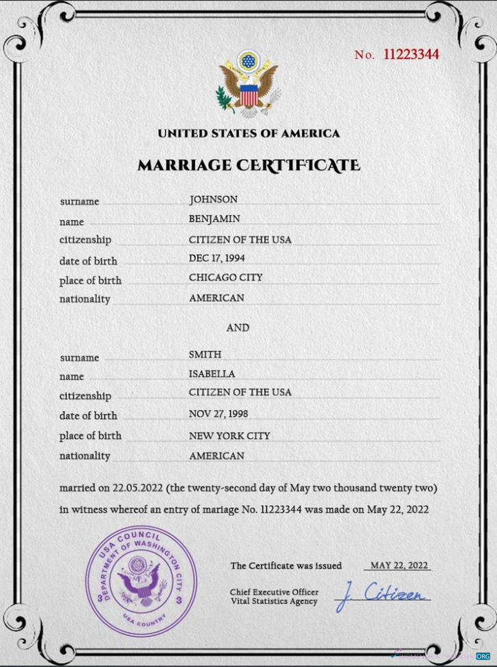 Премиум Скачать USA Marriage Certificate PSD Шаблон, Photoshop Шаблон