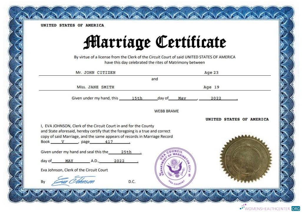 Реалистичный Скачать USA Marriage Certificate Word и PDF Шаблон Photoshop Шаблон