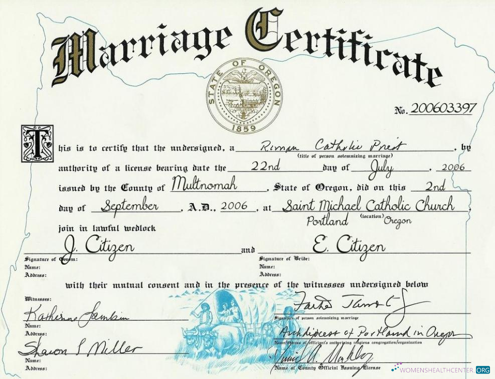 Профессиональный Скачать USA Oregon Marriage Cert Photoshop Шаблон