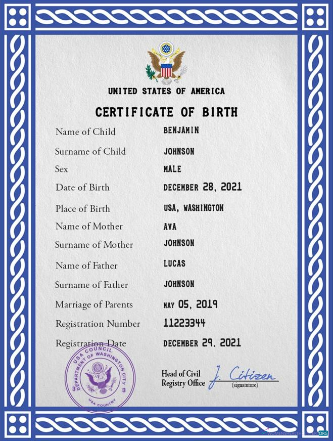 Качественный Скачать USA Vital Record Birth Certificate PSD Шаблон Photoshop Шаблон