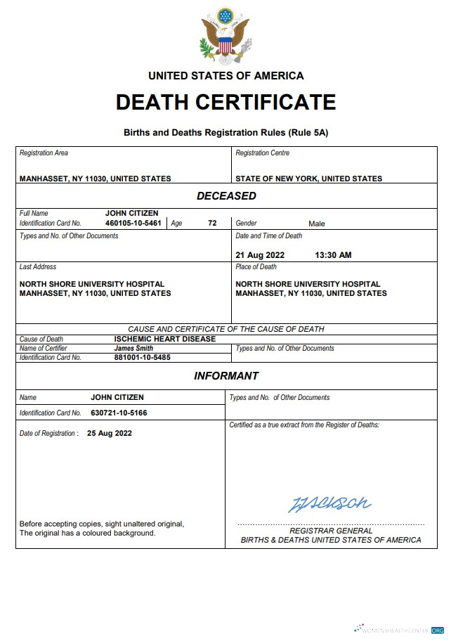 Премиум Скачать USA Vital Record Death Certificate Word и PDF Шаблон Photoshop Шаблон