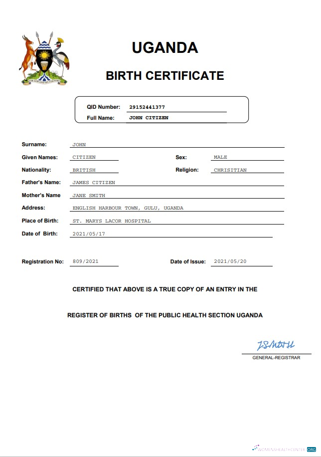 Премиум Скачать Уганда Birth Certificate Word и PDF Шаблон Photoshop Шаблон