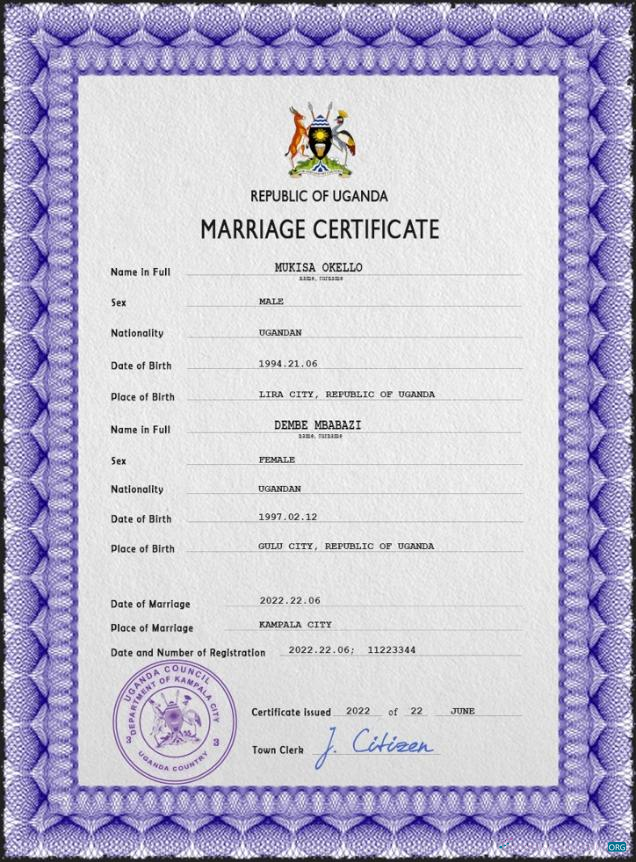 Реалистичный Скачать Уганда Marriage Certificate PSD Шаблон Photoshop Шаблон