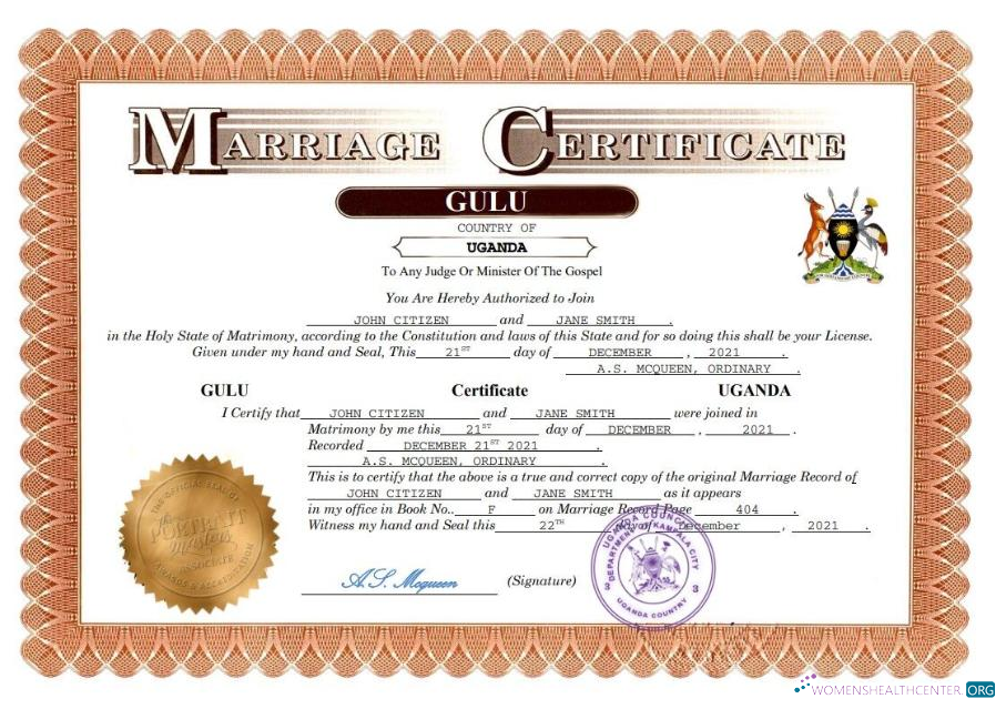 Реалистичный Скачать Уганда Marriage Certificate Word и PDF Шаблон Photoshop Шаблон