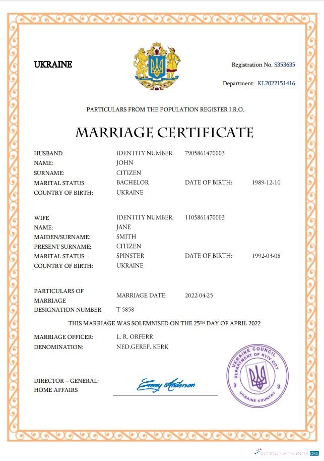 Профессиональный Скачать Украина Marriage Certificate Word и PDF Шаблон Photoshop Шаблон