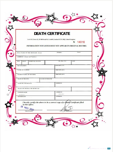 Качественный Скачать Великобритания General Registry Office Death Certificate Photoshop Шаблон