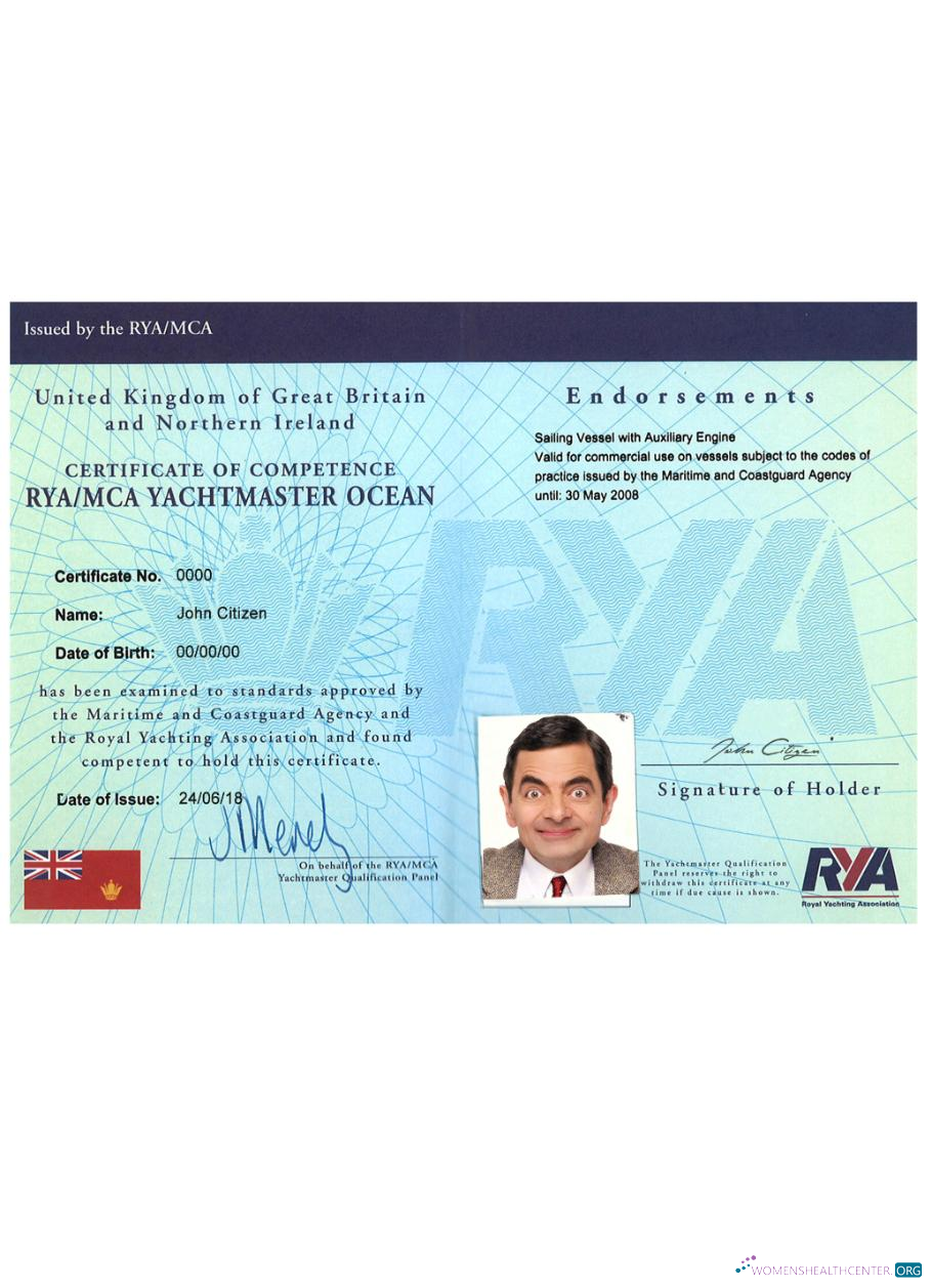 Качественный Скачать Великобритания RYA Yachtmaster Certificates Competence PSD Sample Photoshop Шаблон