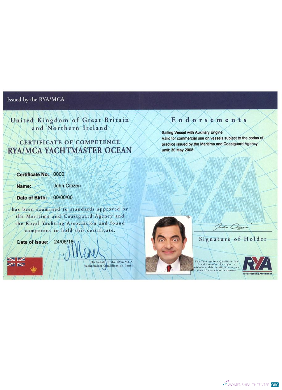 Профессиональный Скачать Великобритания RYA Yachtmaster Certificates Competence Photoshop Шаблон