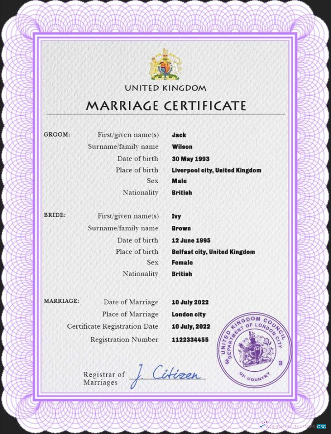 Премиум Скачать Великобритания Marriage Certificate PSD Шаблон, Photoshop Шаблон