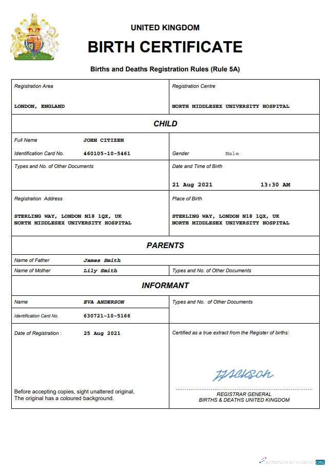Профессиональный Скачать Великобритания Vital Record Birth Certificate Word и PDF Шаблон Photoshop Шаблон