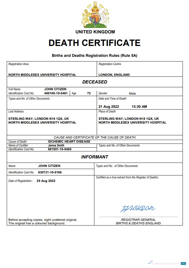Качественный Скачать Великобритания Vital Record Death Certificate Word и PDF Шаблон Photoshop Шаблон