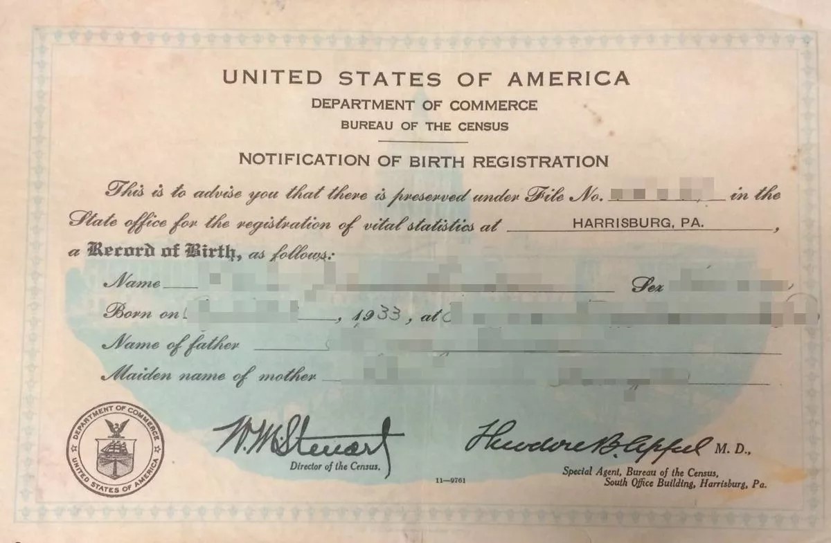 Профессиональный Скачать США Департамент Commerce Birth Certificate Photoshop Шаблон